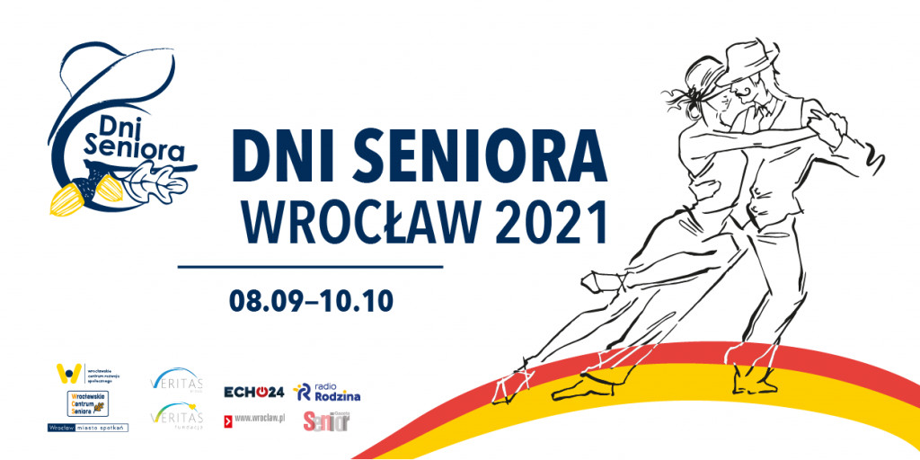 Plakat DNI SENIORA - Wrocław 2021, na nim szkic tańczącej pary i napisy