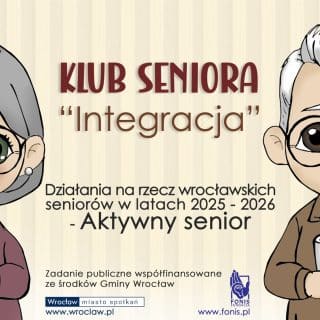 Grafika babci i dziadka z napisami o Klubie Seniora Integracja