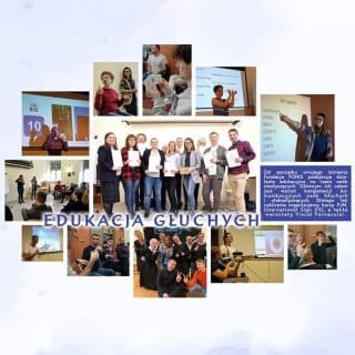 Kolaż zdjęć prezentujących Edukację Głuchych w Fundacji FONIS