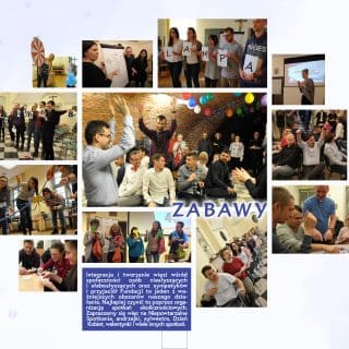 Kolaż zdjęć prezentujących zabawy organizowane przez Fundację