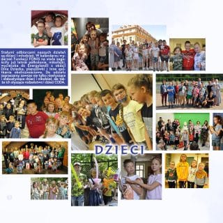 Kolaż zdjęć prezentujących działania na rzecz dzieci organizowane przez Fundację