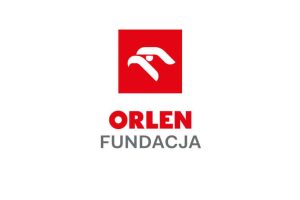 Czerwona grafika orła z podpisem ORLEN FUNDACJA