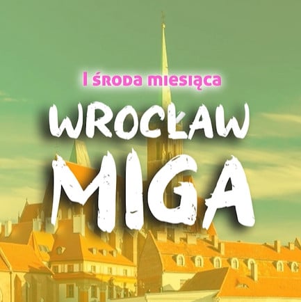 Na tle miasta z wieżami kościelnymi napis Wrocław miga