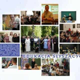 Kolaż zdjęć z napisem Edukacja słyszących