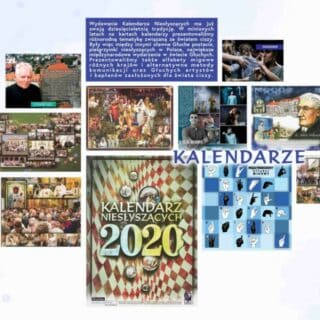 Kolaż grafik prezentujących karty kalendarza z napisem Kalendarze