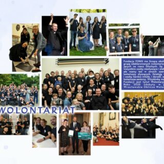 Kolaż zdjęć z napisem wolontariat