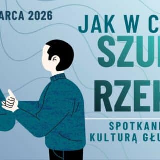 Plakat z dwoma migającymi osobami i napisami