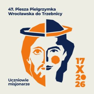 Plakat z twarzą Chrystusa i napisami o pielgrzymce do Trzebnicy
